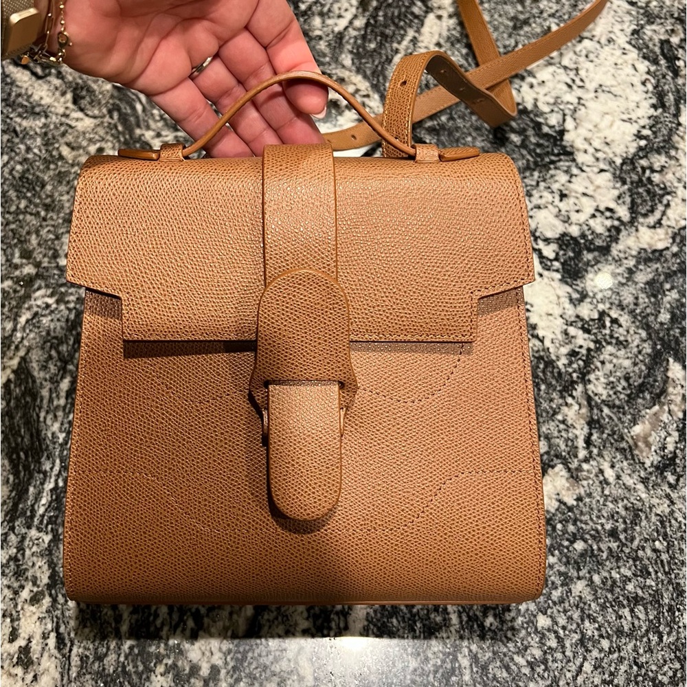 Senreve Alunna Crossbody Backpack Bag in Chestnut with Gold Hardware